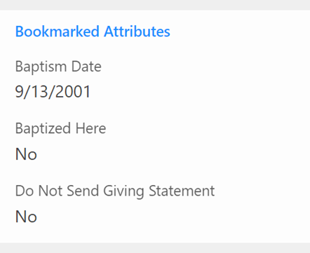 The bookmarked attributes section allows the display of a small subset of attributes. The attributes listed are customizable for each individual using the add-in. The configured attributes are also specific to the Outlook add-in which allows an individual to customize them for their task needs within Outlook. 